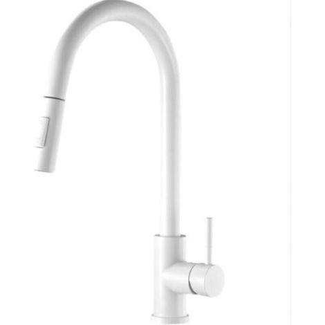Grifo de cocina blanco, frío, caliente, giratorio, dos funciones, para fregadero de plantas, extensible. (1/5)