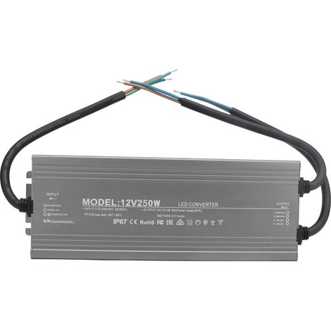 Alimentation LED étanche 250W 12V 20.8A IP67 Convertisseur tension constante AC170-265V Bloc d'alimentation extérieur pour bande lumineuse (1/5)