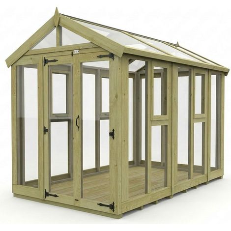 6ft x 10ft Apex Glass Greenhouse - Pressure Treated Timber - L183 x W305 x H210 cm - Natural