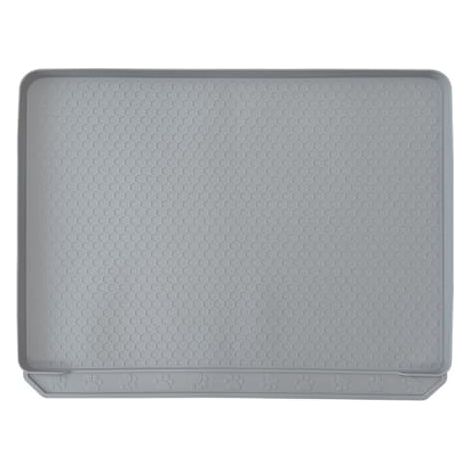 Grand tapis de litière en silicone pour chat, motif alvéolé – Retient le sable et protège les sols – Gris (1/5)