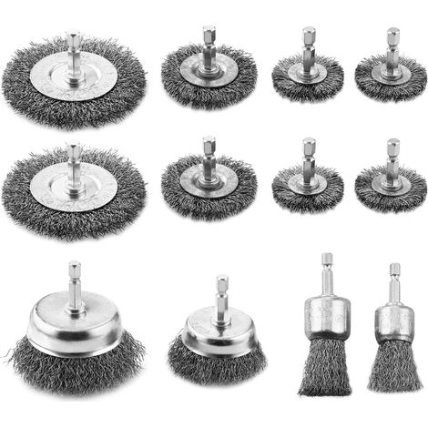 Set of 12 Metal Brush for Drill, Metal Brush Drill (6 mm Connector), Metal Brush Drill Suitable for Removing Corrosion, Paint, Polishing (1/5)