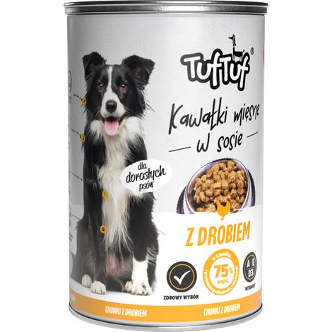 Comida húmeda para perros TufTuf, lata de 415 g de pollos, trozos de carne. (1/2)