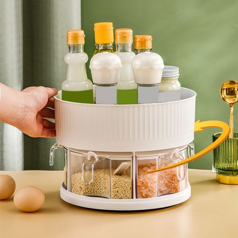 Tourne-disque De Rangement Cuisine - 23x23x18 cm - Polyéthylène Blanc - Rotation 360° À Roulements À Billes - Pour Placard, Réfrigérateur, Étagère - 1 Pièce (1/5)