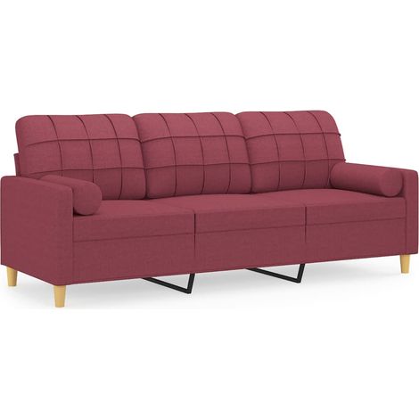 Maison Exclusive - Divano a 3 Posti con Cuscini Rosso Vino 180 cm in Tessuto