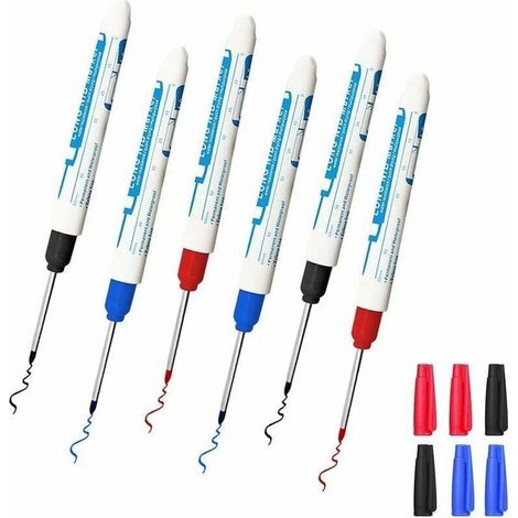 Lot de 6 marqueurs de trous de perçage – Crayons de menuisier – Crayon marqueur à pointe extra longue de 30 mm pour menuisier ou construction, pour bien travailler sur le bois, le plastique, l'acier e