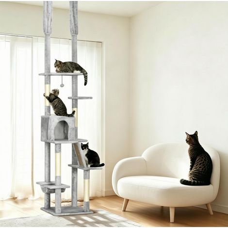 Tiragraffi da soffitto 225-255 cm 48x48 cm grigio con cuccia e amaca - CHICFURN (1/5)