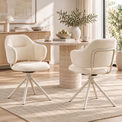 Wahson Set of 2 Swivel Dining Chairs, Upholstered Chenille Kitchen Chairs, Modern Padded Living Room Chairs, White (1/5)