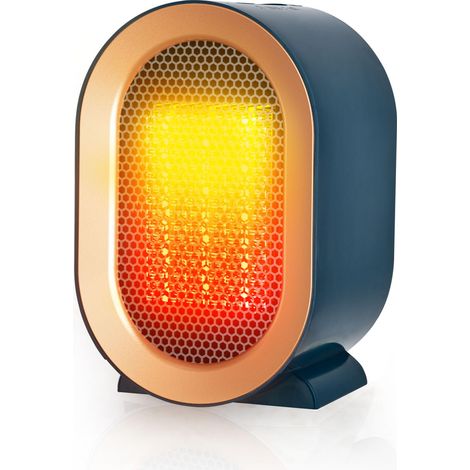 Radiateur soufflant céramique PTC 1200W - Chauffage d'appoint électrique éco, 2 modes, protection anti-basculement et anti-surchauffe, pour bureau et maison - Bleu
