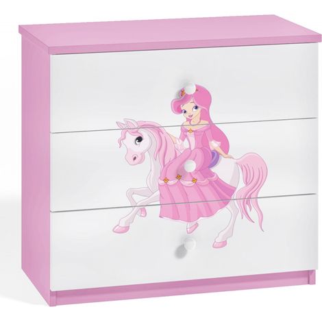Commode enfant rose princesse à cheval 80cm
