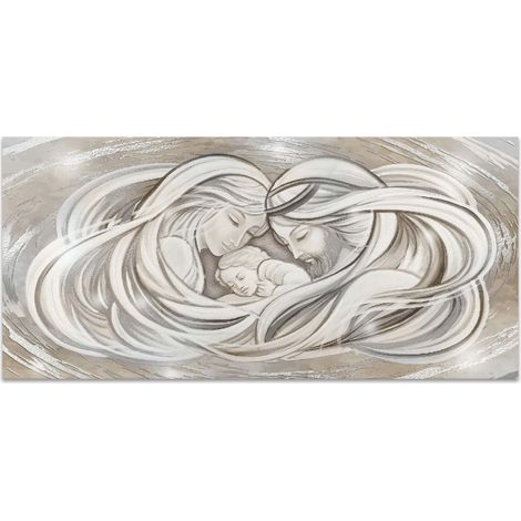 Lupia - Quadro moderno MONDIE' poster su legno con lamina argento cm 31x66 SACRA FAMIGLIA 1 MIX capezzale, soggiorno, camera da letto