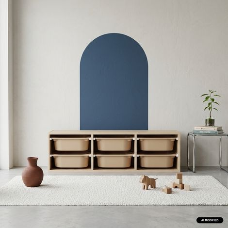 - Meuble de rangement naturel pour enfant. 6 bacs en plastique beige - Sora