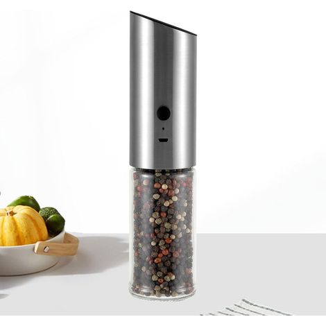 Moulin à poivre électrique, inox, rechargeable, LED, à piles (1/5)