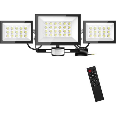 200W Projecteur led Extérieur avec détecteur de mouvement et télécommande, IP66 20000LM, 6500K Blanc Froid Spot Extérieur Puissant, pour entrepôt, jardin, garage, terrasse et parking