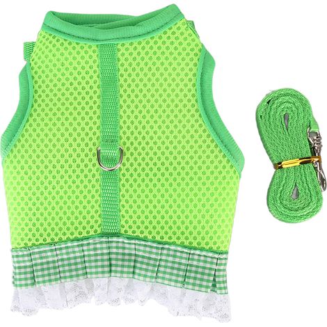 Harnais Pour Lapin - Gilet En Maille Respirante Avec Bordure Dentelle - Laisse Nylon 140cm Réglable - Vert (1/5)