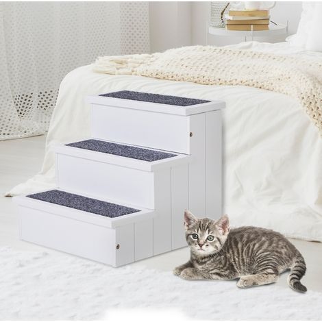 Scala a 3 gradini per cani e gatti con vano portaoggetti, legno bianco 40,5 x 44,5 x 38 cm HAVRYA (1/5)