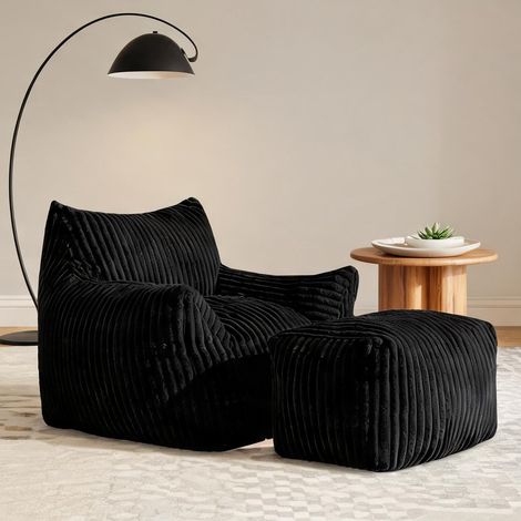 Pouf lounge avec dossier incurvé en tissu flanelle gris (1/5)