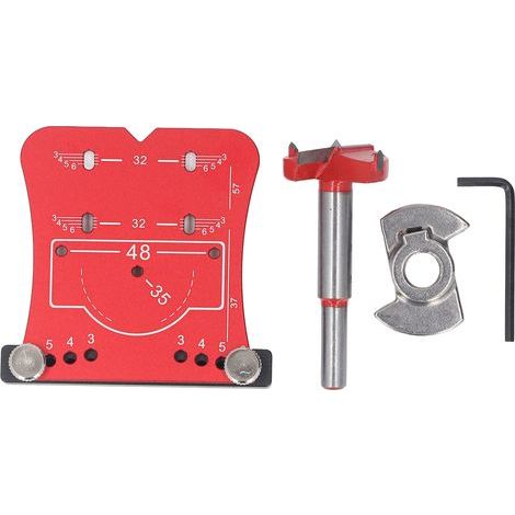 Ouvre-trou de charnière 35mm en alliage d'aluminium, Guide de perçage à positionnement rapide, localisateur et jeu de forets rouge (1/5)