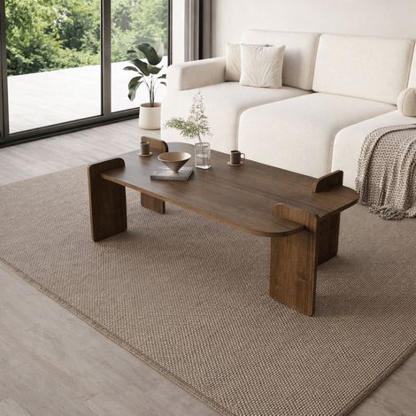 Couchtisch Walnuss Melamin Japandi – 120 x 60 cm – runde Ecken –
