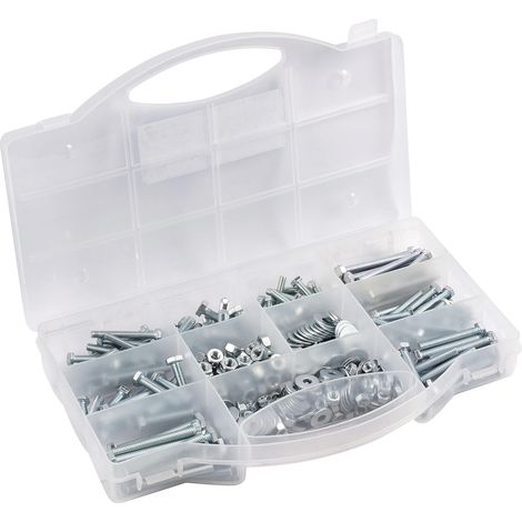 Assortiment de 420 vis filetées – Différentes tailles – Six extérieur – Filetage complet – DIN 933/934 / 9021 – Galvanisé – Avec écrous/jeu de vis/boîte de rangement / DP8500129 (1/5)