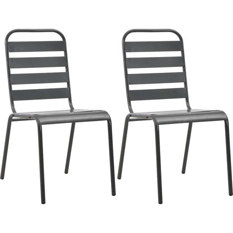 Lot de 2 Chaises de Jardin Empilables en Acier pour Extérieur et Intérieur Gris Foncé - PANGIVO (1/5)