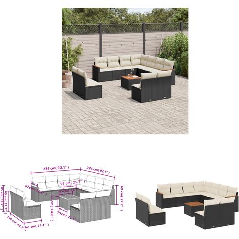 12-tlg. Garten-Sofagarnitur mit Kissen Schwarz Poly Rattan - Gartenmöbel Set - Esstisch - Lounge Möbel - Outdoor Sofa - Rattan Gartenmöbel - Home & Living (1/3)