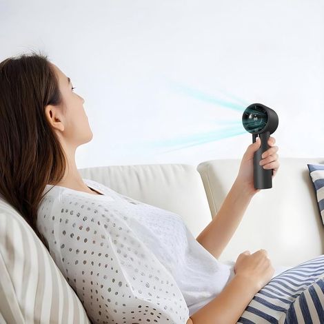 Wiederaufladbarer Handventilator – Kleiner Handventilator – Leistungsstarker Ventilator mit Digitalanzeige – Leises Kühlgerät – 3 Geschwindigkeitsstufen – Schwarz (1/5)