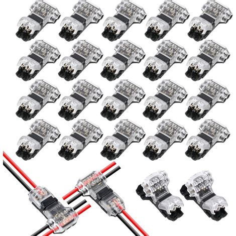 Flintronic 20 pièces Connecteur en T 2 broches pour fil electrique 20/22 AWG Voiture Étanche- sans soudure en fils câble LED éclairage etanche Cosses et kits