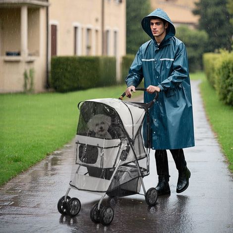 Poussette pour Petits Chiens Pliable avec Couverture Anti-Pluie, Roues Pivotantes et Freins, Gris (1/5)