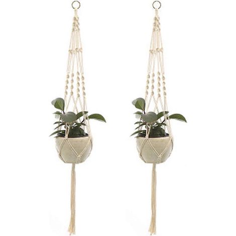 Deux paniers suspendus tressés à la main, paniers pour pots de fleurs suspendus d'intérieur et d'extérieur (1/5)