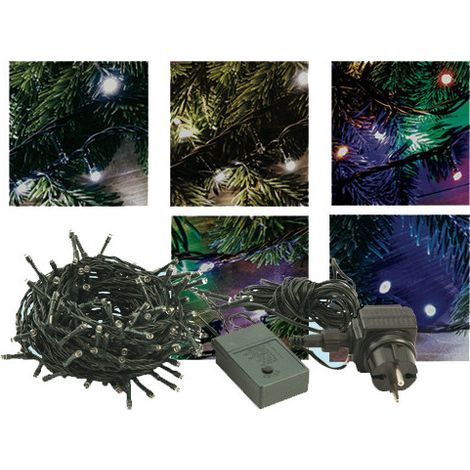 Luci Natale 100 LED esterno – bianco – cavo 7,5 m con trasformatore e 8 giochi luce