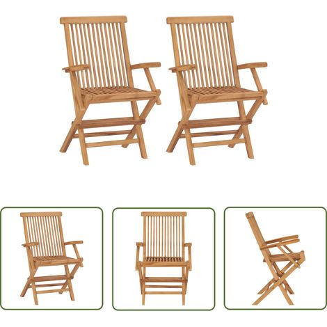 INLIFE Chaises pliables de jardin 2 pcs Bois de teck solide (1/5)