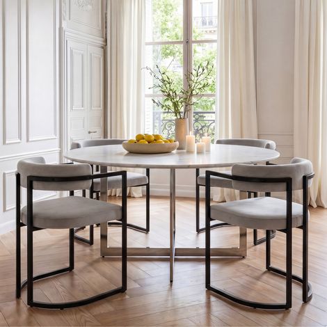 Wahson Esszimmerstühle 4er Set aus Samt, Küchenstühle Modern Wohnzimmerstuhl mit Metallgestell für Küche Wohnzimmer, Grau