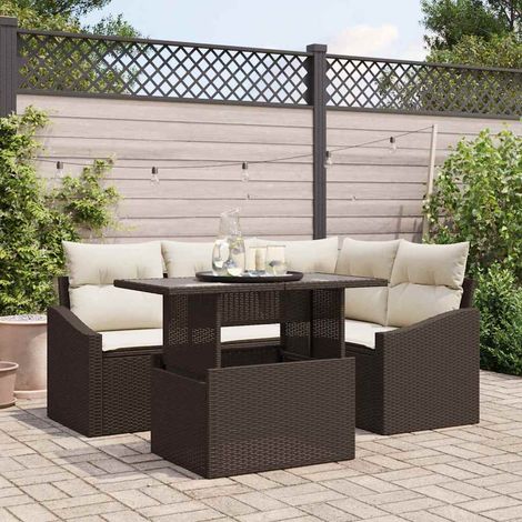 vidaXL Garten-Sofa-Set Set von 5 Braun Rattan Garten-Ecksofa (1/5)