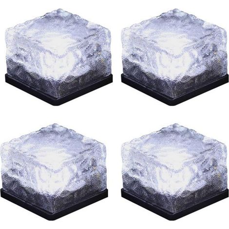 Lampe Cube de Glace LED, Luminaire en Verre Solaire pour Jardin, Spot Enterré Carré Extérieur, Éclairage de Chemin en Verre Dépoli pour Allée, Route, Cour, Noël - Lot de 4 (Blanc Froid) (1/5)