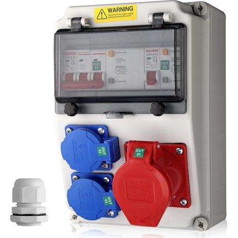 Coffret Électrique de Chantier 2 Prises Schuko,Disjoncteur FI/LS 16A, Distributeur D'alimentation Mural Étanche et Antichoc Répartiteur de Prise pour Garage,Atelier,Jardin-IP66 (1/5)