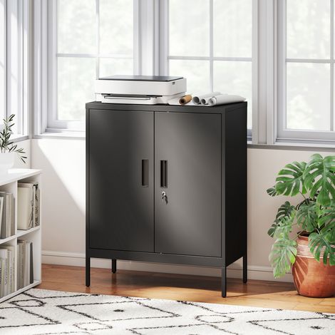 Armoire de Bureau Métallique, 80 x 40 x 100 cm, Meuble de Rangement, Serrure, 2 Portes et 2 Étagères Réglables, Noir (1/5)