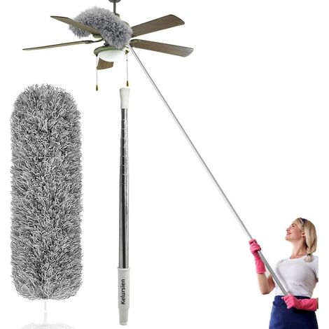Staubwedel Teleskop Ausziehbar 254cm Waschbar Mikrofasern Grau (1/5)