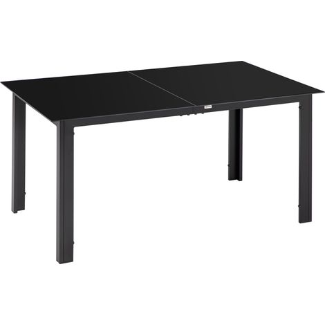 Outdoor Dining Table for 6, Aluminium Rectangular Garden Table with Tempered Glass Tabletop for Yard, Patio, Black