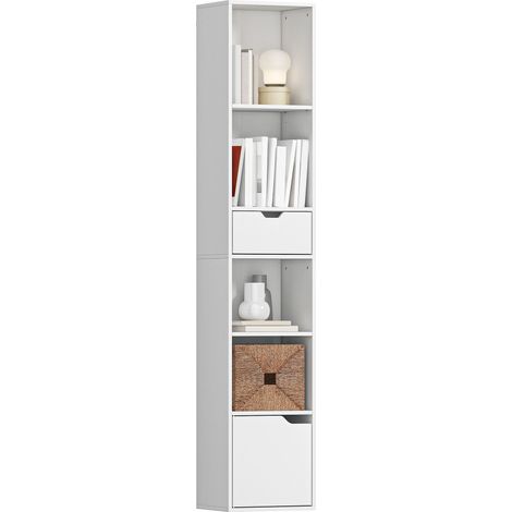 HOMCOM Narrow Bookshelf with Drawer, Tall Bookcase for Living Room, White