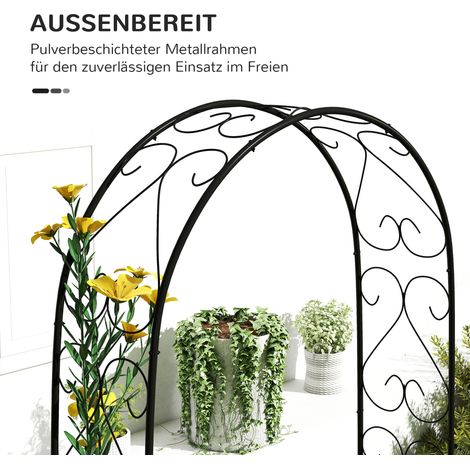 Arche de jardin rétro Rogenbogen, tonnelle noire, 125 x 37 x 230 cm, structure en métal