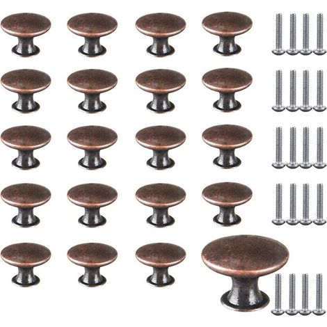 Set of 20 round cabinet knobs vintage 30mm furniture knobs with screws red copper