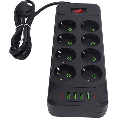 8-fach USB-C-Steckdosenleiste mit europäischem Stecker, Wandsteckdose mit Schalter und 2 m Kabel (1/5)