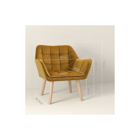 Fauteuil scandinave jaune en velours avec dossier enveloppant et pieds surélevés pour salon chambre et coin lecture (1/5)
