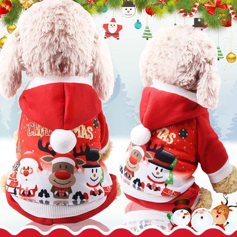 Sweat à Capuche Chien Chat Manteau d'automne d'hiver Chaud pour Animaux de Compagnie de Noël Vêtements de Chien de Coton avec Bouton De Plein air Combinaison de Chien pour Petits Chiens - L (1/5)