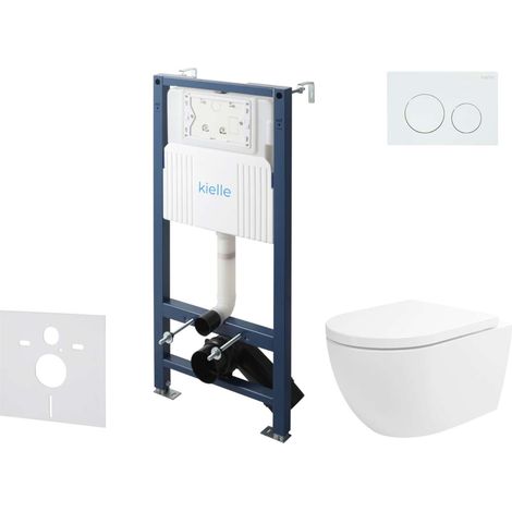 kielle Genesis New - Set Vorwandinstallation, WC Oudee, Vortex Rimless+, Softclose-Sitz und Betätigungsplatte Gemini New I, Hochglanz Weiß 30528SS19