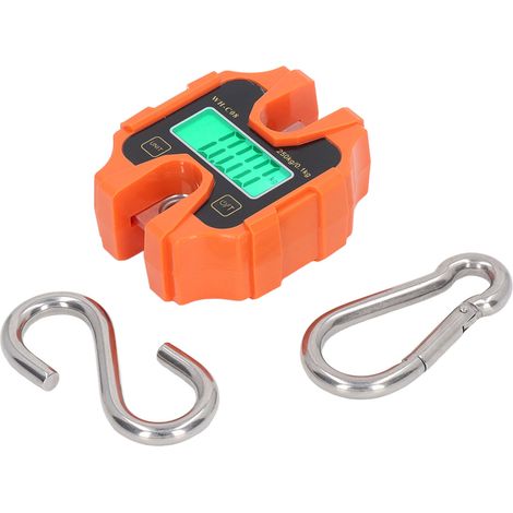 Orangefarbene, digitale Hängewaage, tragbar, wasserdicht, Mini-Kranwaage für Angler, 0,2 kg bis 250 kg. Verschiedene Maßeinheiten. (1/5)