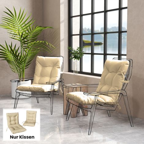 Cojín de exterior con respaldo y correas, resistente al agua, apto para uso interior y exterior, color beige.
