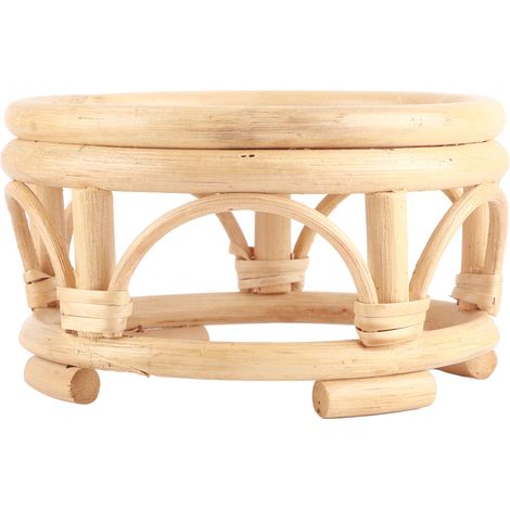 Runder, natürlicher, handgefertigter Pflanzenständer aus Rattan für Topfpflanzen, klein, für Haus, Garten und Hof (1/5)