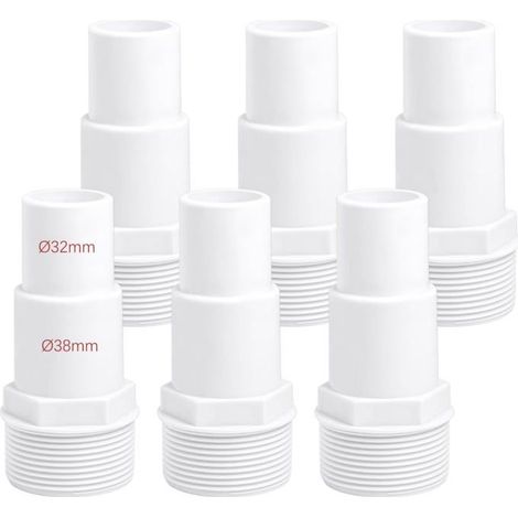 Lot de 6 raccords de Tuyau pour Piscine-Diamètre: 32/38 mm sur 1,5", Skimmer ou à Une Pompe (1/4)