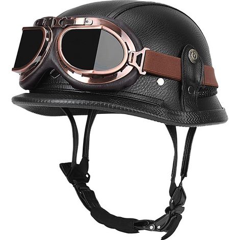 Casque de moto demi-jet rétro de style allemand, coupe compacte, construction robuste, cuir PU, polystyrène ABS, accessoires de sécurité, équipement de protection (1/5)